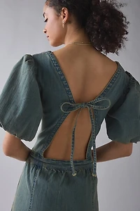 Daisy Street Open Tie-Back Seamed Denim Maxi Dress