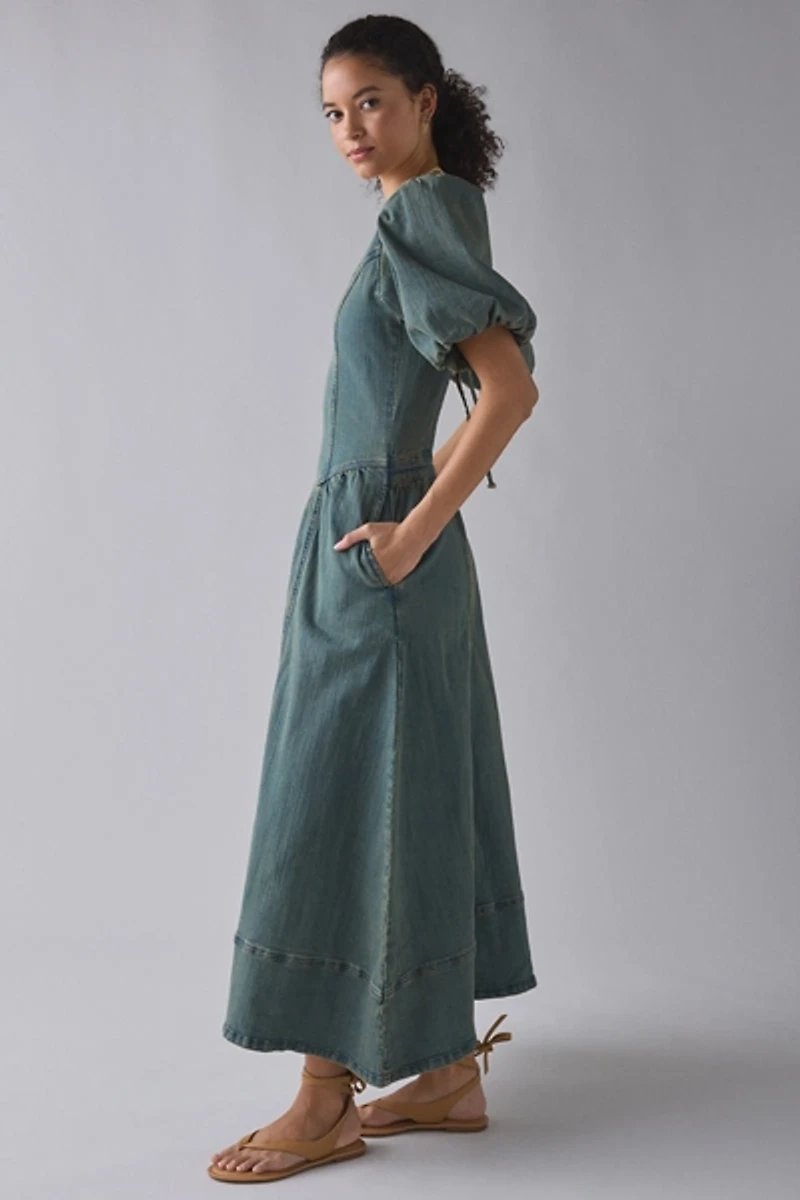 Daisy Street Open Tie-Back Seamed Denim Maxi Dress