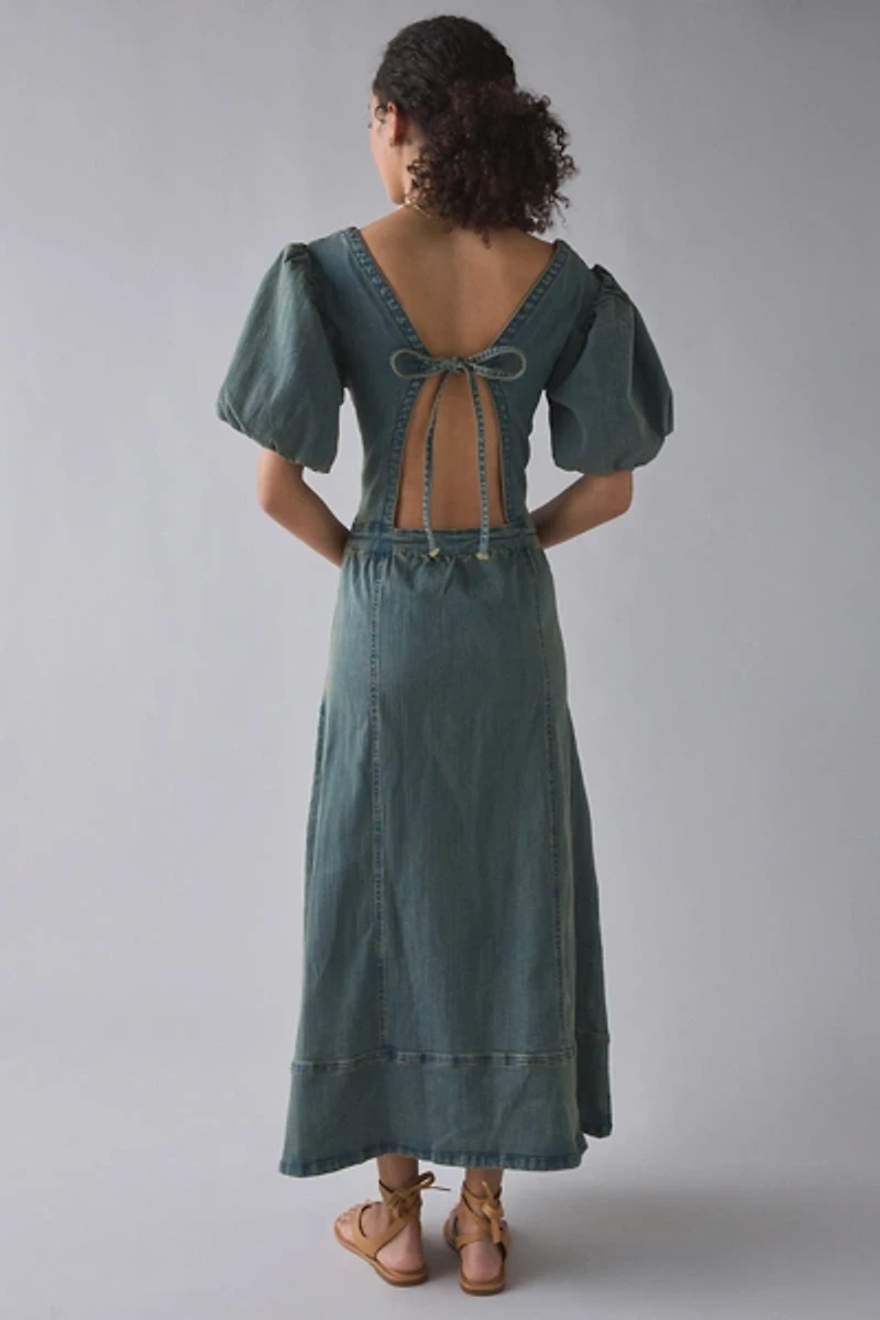 Daisy Street Open Tie-Back Seamed Denim Maxi Dress