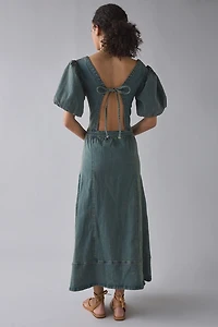 Daisy Street Open Tie-Back Seamed Denim Maxi Dress