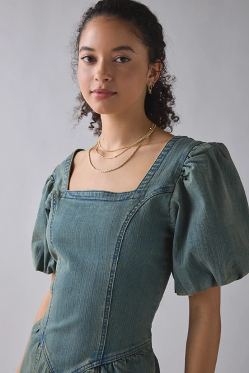 Daisy Street Open Tie-Back Seamed Denim Maxi Dress