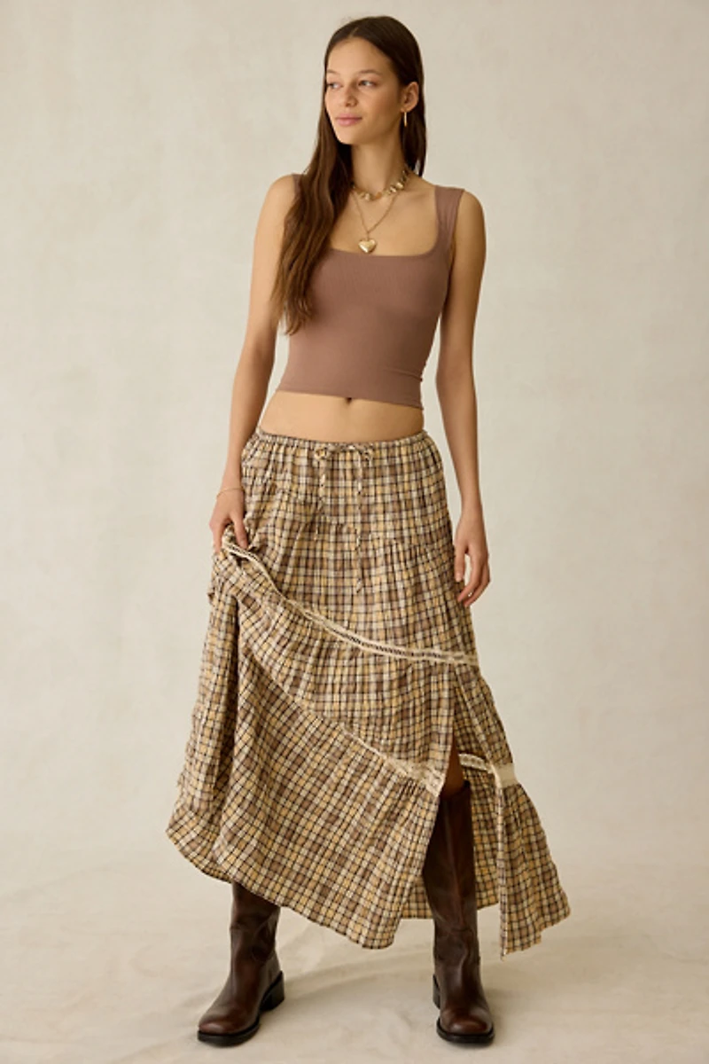 Daisy Street Clove Asymmetric Tiered Maxi Skirt