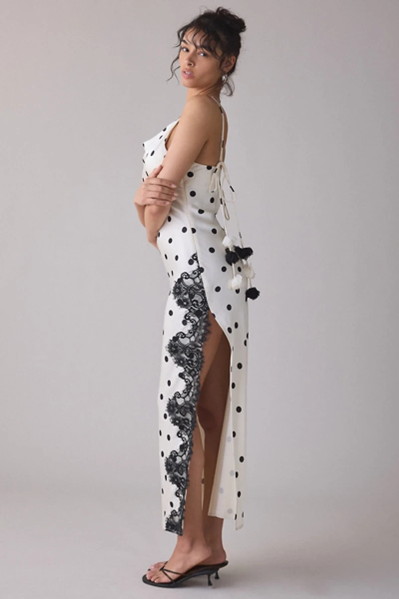 En Saison Abigail Polka Dot Lace Trim Slip Maxi Dress