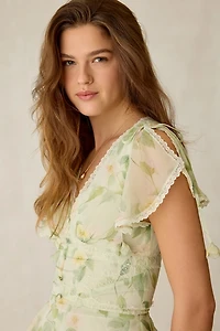 En Saison Paloma Chiffon Lace Trim Tiered Maxi Dress