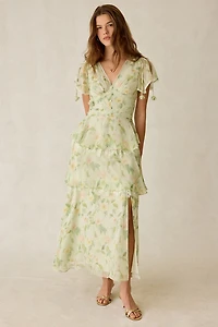 En Saison Paloma Chiffon Lace Trim Tiered Maxi Dress