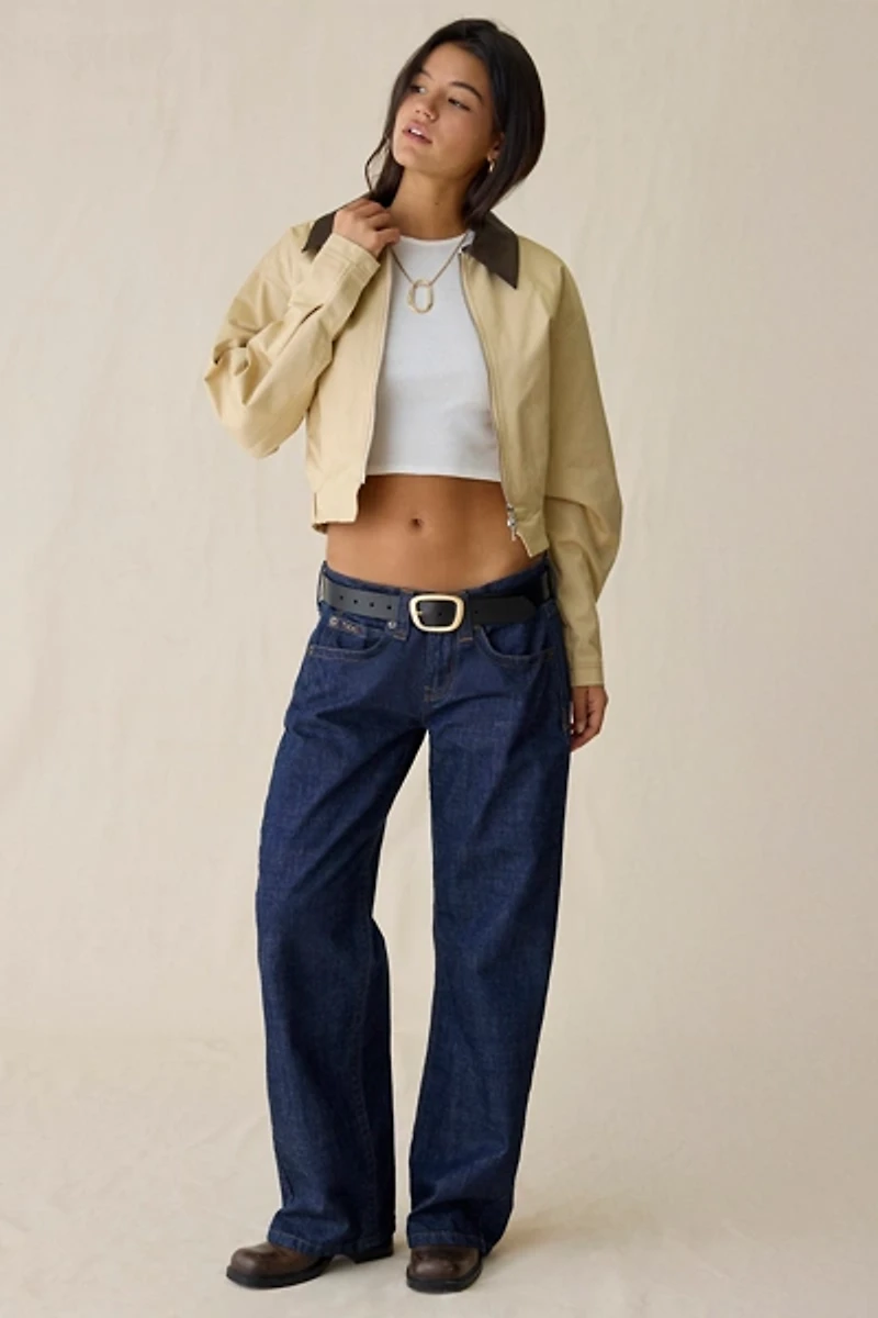 En Saison Cecillia Double Zip Contrast Collar Bomber Jacket