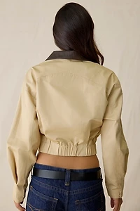En Saison Cecillia Double Zip Contrast Collar Bomber Jacket