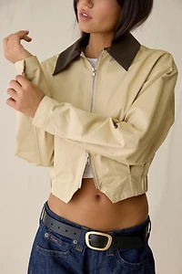 En Saison Cecillia Double Zip Contrast Collar Bomber Jacket