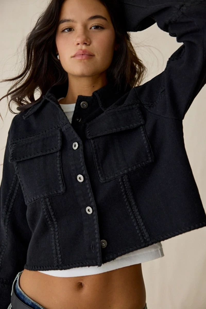 En Saison Brixton Embroidered Crop Denim Jacket