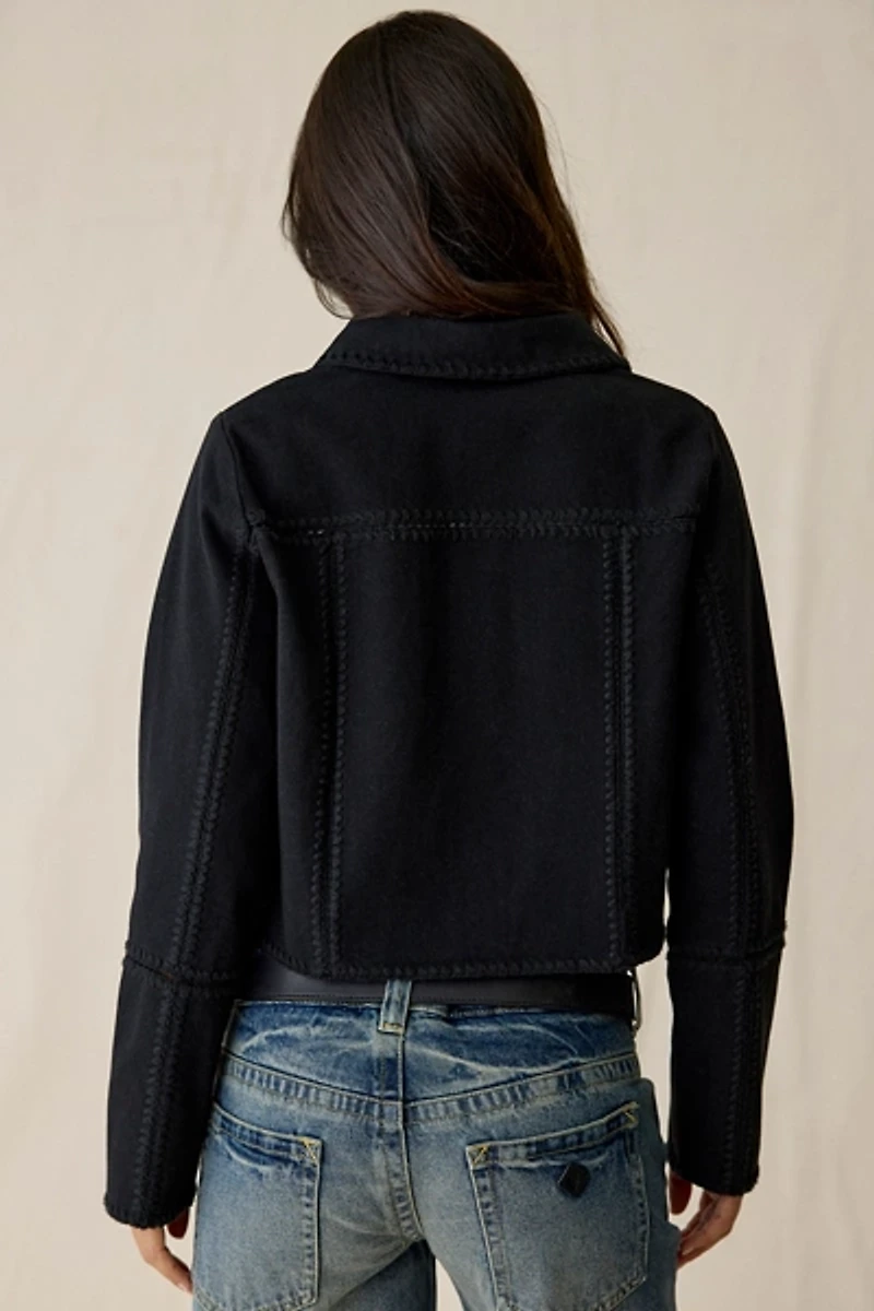 En Saison Brixton Embroidered Crop Denim Jacket