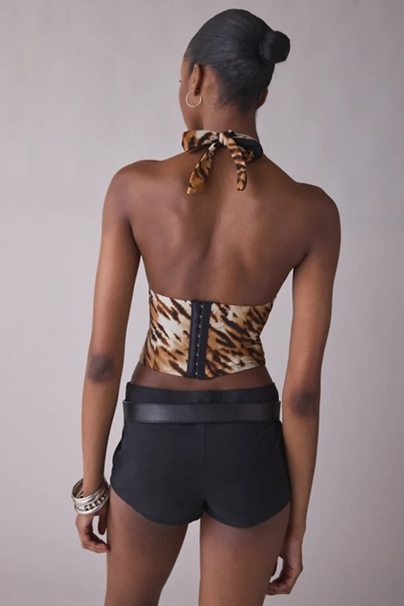 Out From Under Sasha Lace-Up Plunging Halter Neck Corset Top