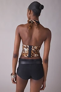 Out From Under Sasha Lace-Up Plunging Halter Neck Corset Top