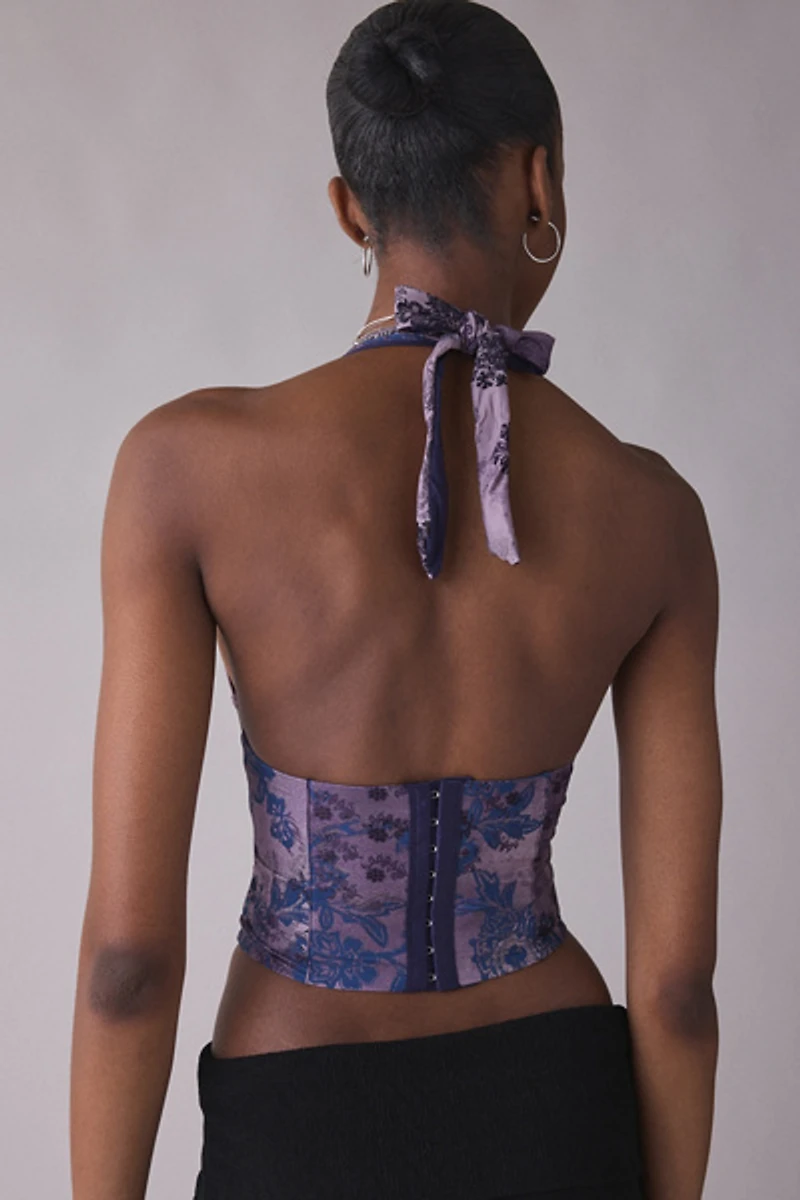 Out From Under Sasha Lace-Up Plunging Halter Neck Corset Top