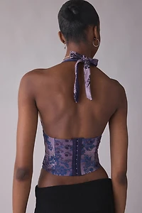 Out From Under Sasha Lace-Up Plunging Halter Neck Corset Top