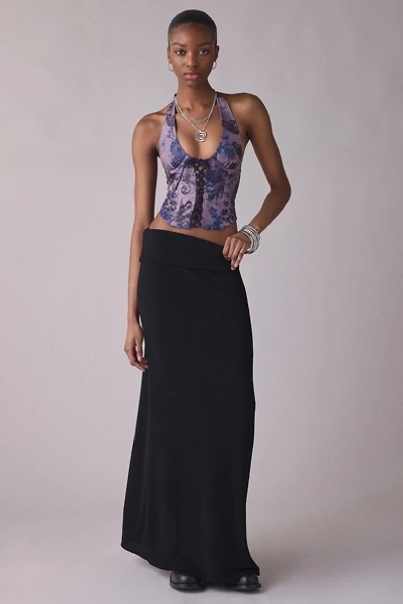 Out From Under Sasha Lace-Up Plunging Halter Neck Corset Top