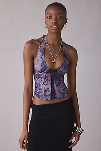 Out From Under Sasha Lace-Up Plunging Halter Neck Corset Top