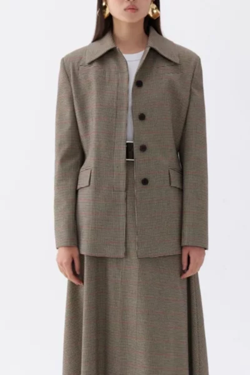 Nocturne Plaid Padded Shoulder Jacket