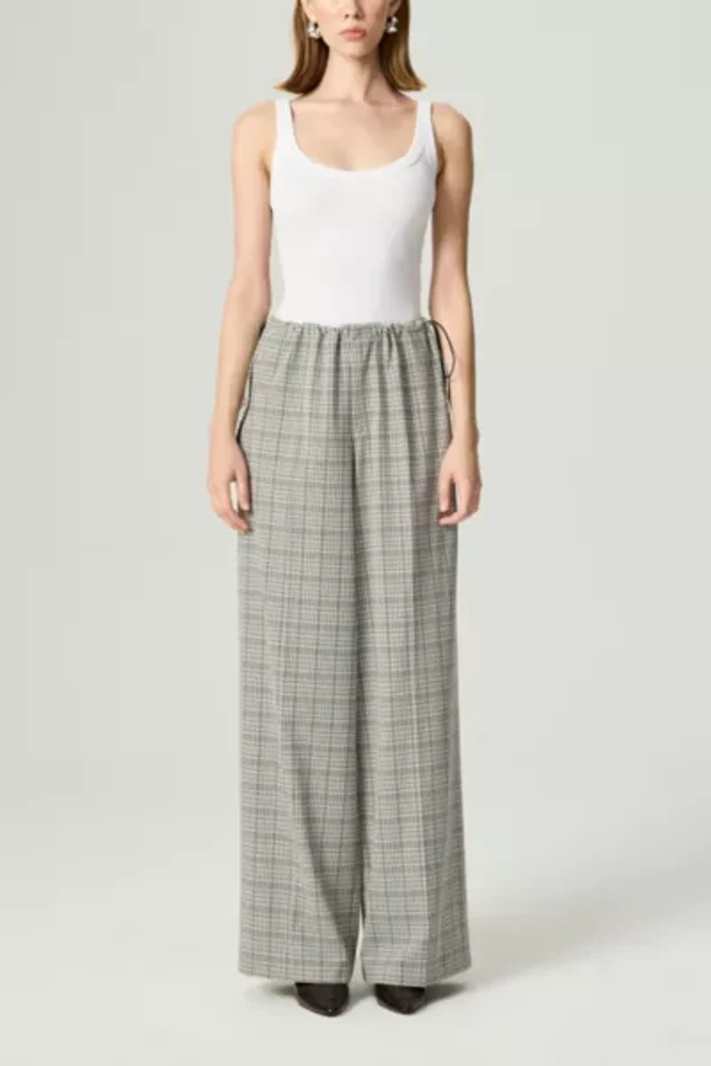 Nocturne Plaid Wide-Leg Drawstring Pants