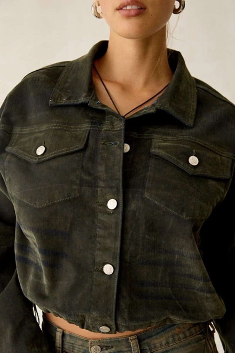 Azalea Wang Sampson Flocked Denim Jacket