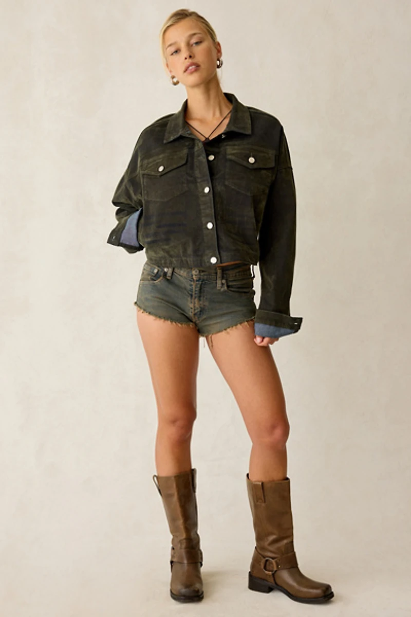Azalea Wang Sampson Flocked Denim Jacket