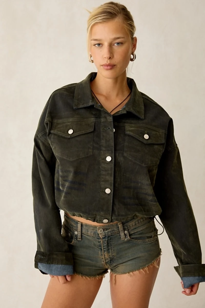Azalea Wang Sampson Flocked Denim Jacket