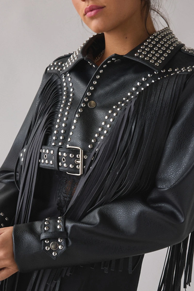 Azalea Wang Oakly Western Fringe Faux Leather Jacket