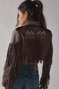 Azalea Wang Reece Studded Fringe Faux Leather Jacket