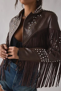 Azalea Wang Reece Studded Fringe Faux Leather Jacket