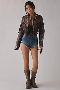 Azalea Wang Reece Studded Fringe Faux Leather Jacket