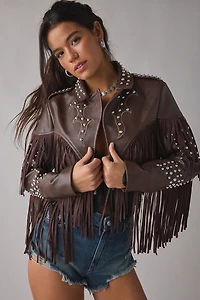 Azalea Wang Reece Studded Fringe Faux Leather Jacket