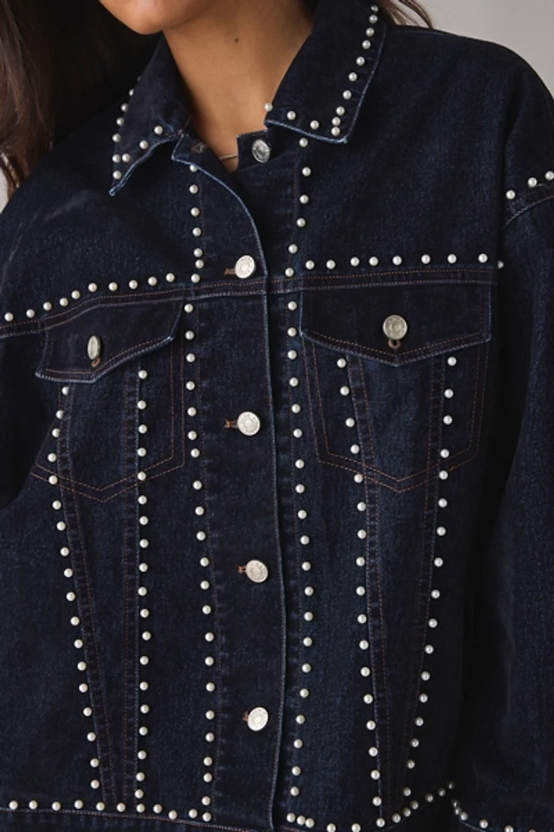 Azalea Wang Micah Studded Oversized Denim Jacket
