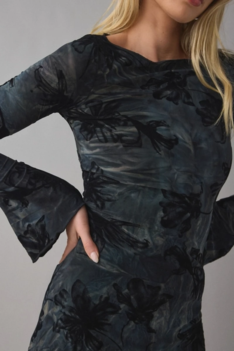 Motel Selvia Burnout Velvet Flocked Mesh Mini Dress