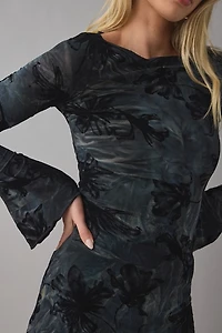 Motel Selvia Burnout Velvet Flocked Mesh Mini Dress