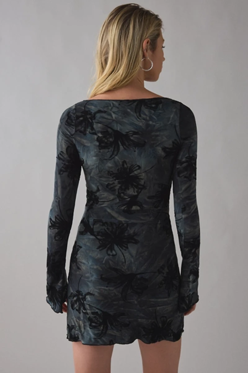 Motel Selvia Burnout Velvet Flocked Mesh Mini Dress