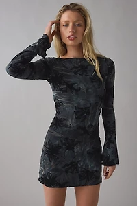 Motel Selvia Burnout Velvet Flocked Mesh Mini Dress