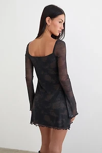 Motel Modena Sweetheart Long Sleeve Mesh Mini Dress
