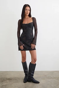 Motel Modena Sweetheart Long Sleeve Mesh Mini Dress