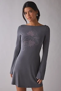 Motel Selvia Diamante Floral Long Sleeve Mini Dress