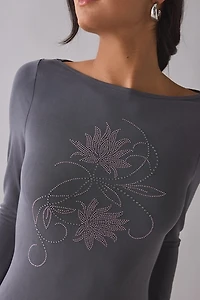 Motel Selvia Diamante Floral Long Sleeve Mini Dress