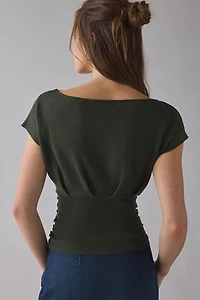 Motel Elin Corset Waist Short Sleeve Boatneck Top