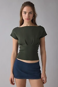 Motel Elin Corset Waist Short Sleeve Boatneck Top