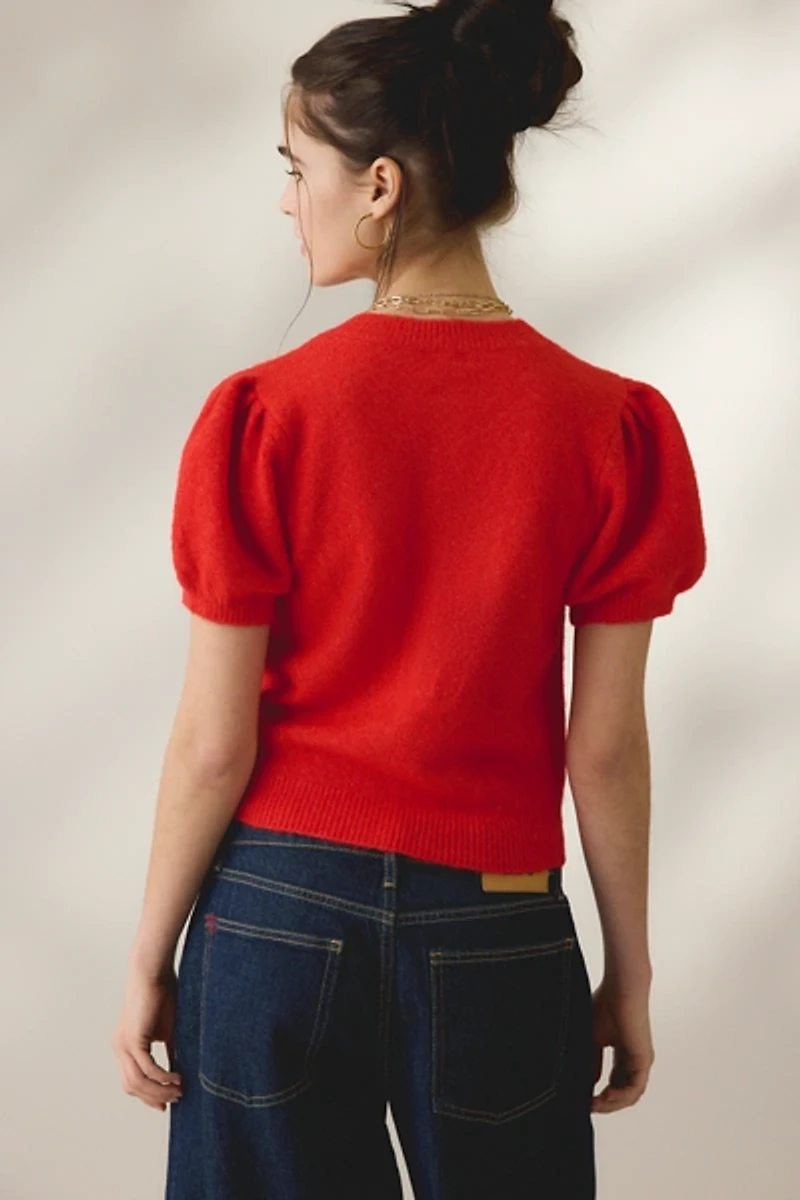 Kimchi Blue Kate Goose Motif Puff Short Sleeve Cardigan