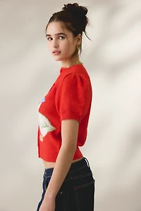 Kimchi Blue Kate Goose Motif Puff Short Sleeve Cardigan