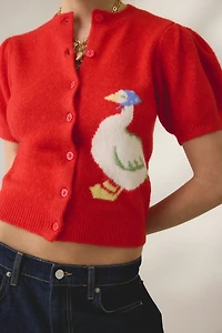 Kimchi Blue Kate Goose Motif Puff Short Sleeve Cardigan