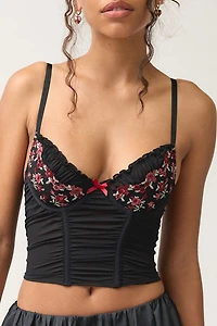 Out From Under Soft Spot Floral Embroidered Mesh Corset
