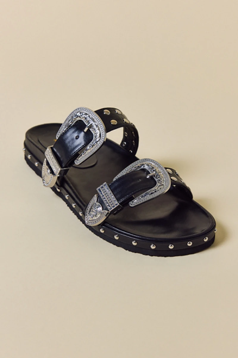 Azalea Wang Tegan Western Buckle Slide Sandal