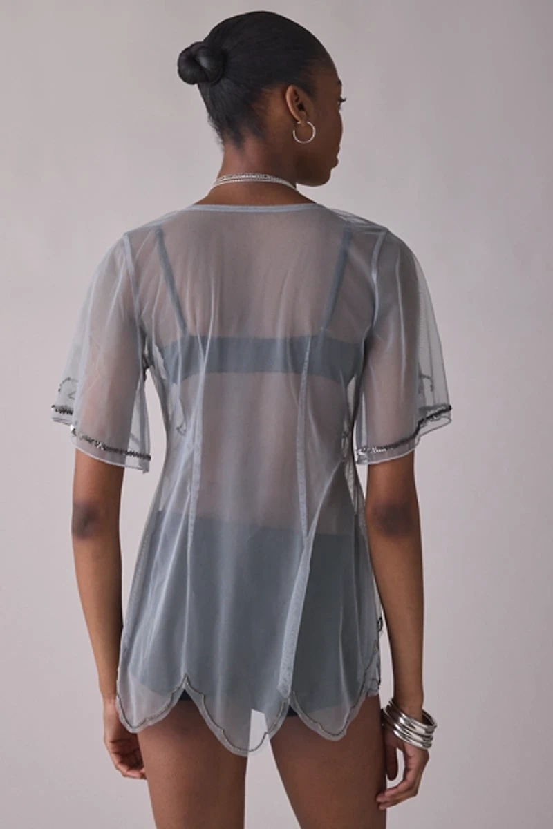 UO Ioni Sheer Mesh Beaded Tunic Top