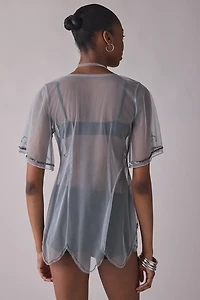 UO Ioni Sheer Mesh Beaded Tunic Top