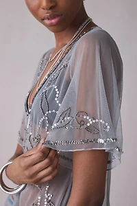 UO Ioni Sheer Mesh Beaded Tunic Top