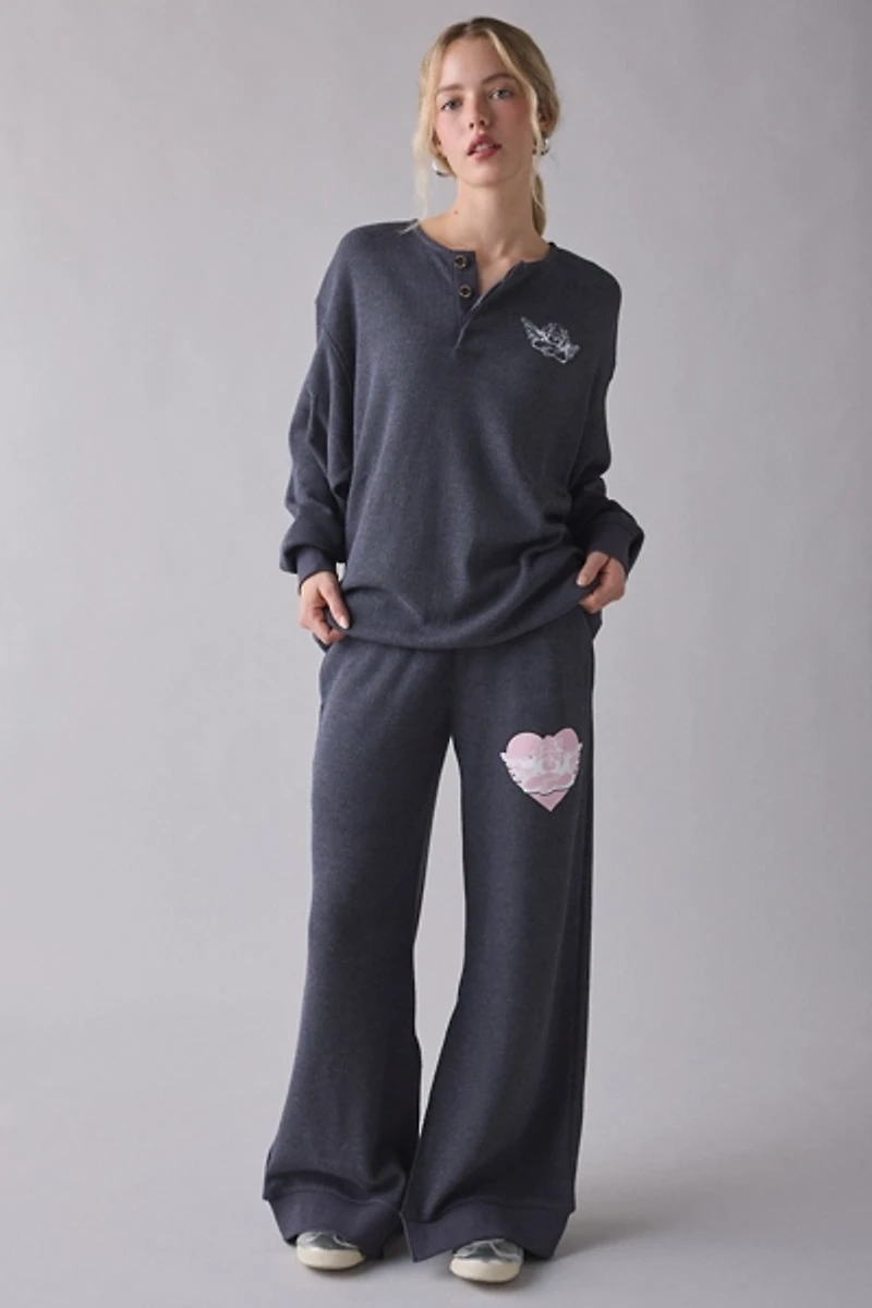 Boys Lie Read Receipts Graphic Charcoal Waffle Knit Pullover